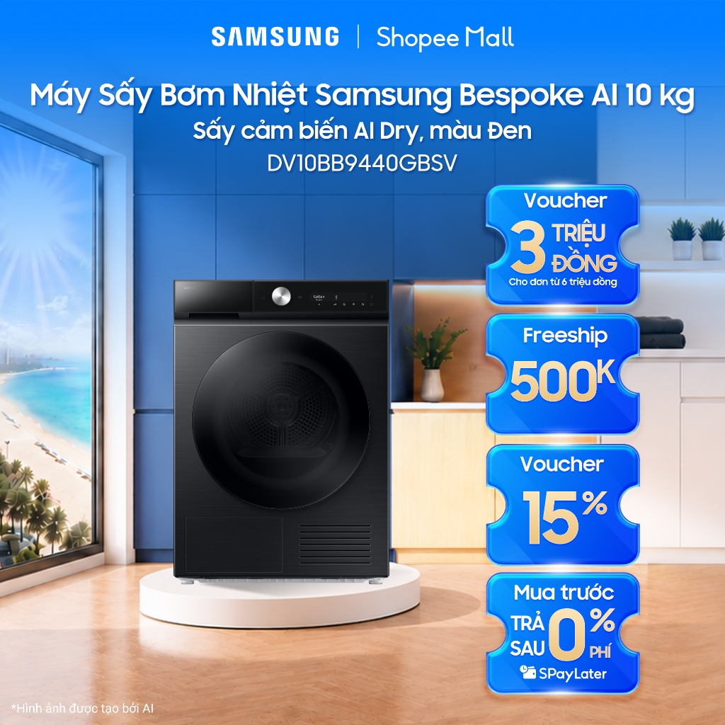 Máy Sấy Bơm Nhiệt Samsung Bespoke AI 10 kg DV10BB9440GBSV - Sấy cảm biến AI Dry, màu Đen