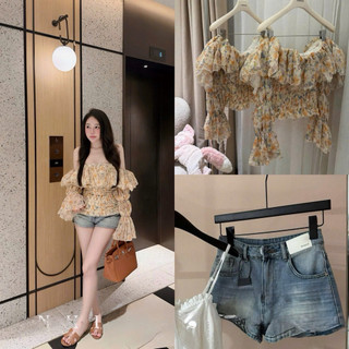 •𝙆𝙞𝙣𝙜𝙨𝙝𝙤𝙥𝙗𝙚𝙖𝙪𝙩𝙮•Áo Trễ Vai Bèo Chun Hoa Nhí L1