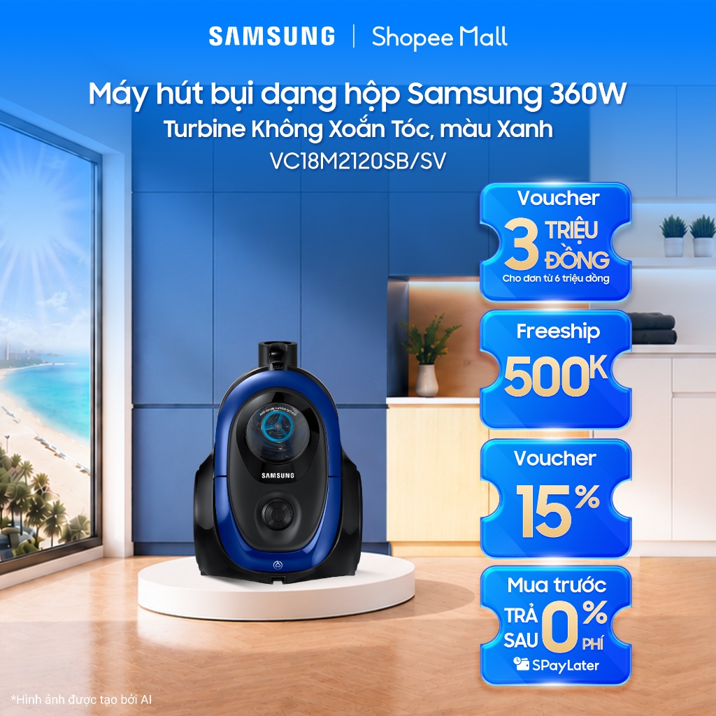 Máy hút bụi dạng hộp Samsung 360W VC18M2120SB/SV - Turbine Không Xoắn Tóc, màu Xanh