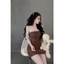 Set Đầm Lưới Cúp Đính Nơ Hot + Chân Váy Nhún 3Lớp Full Tone