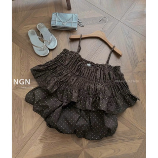 Set 2 Dây Bồng Chấm Bi Nâu Đậm KAB