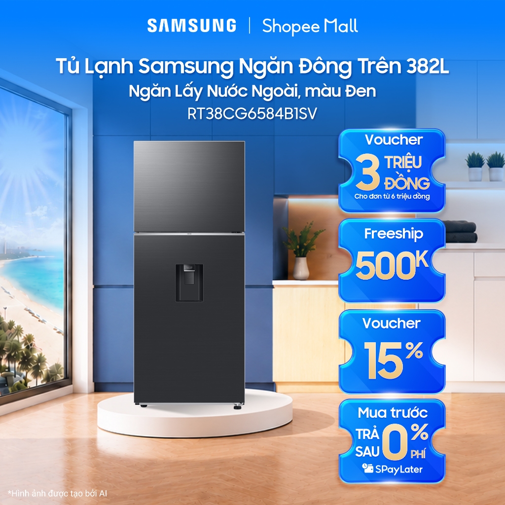 Tủ Lạnh Samsung Ngăn Đông Trên 382L RT38CG6584B1SV - Ngăn Lấy Nước Ngoài,  màu Đen