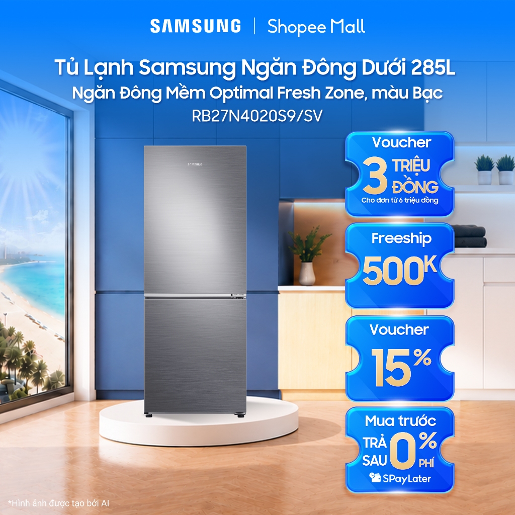 Tủ Lạnh Samsung Ngăn Đông Dưới 285L RB27N4020S9/SV - Ngăn Đông Mềm Optimal Fresh Zone, màu Bạc