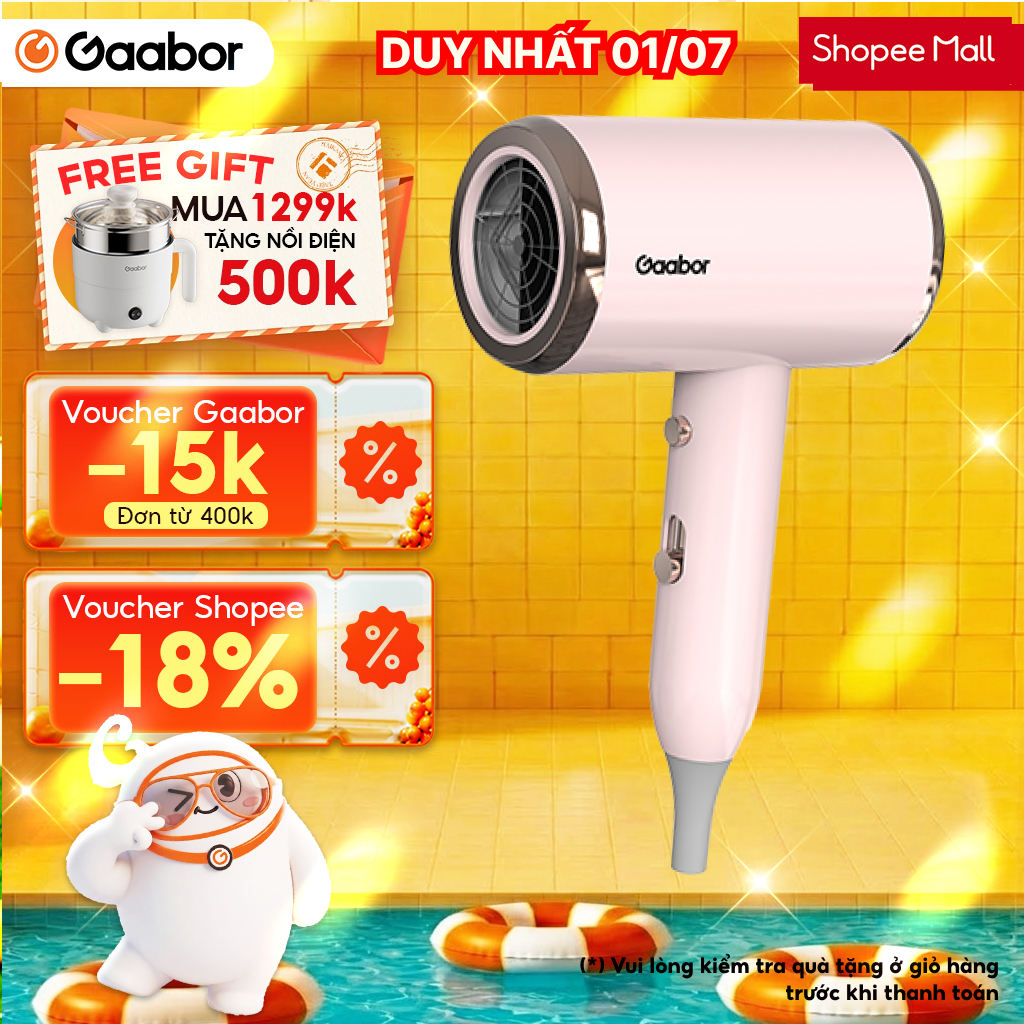 Máy sấy tóc Gaabor N1000D sấy nhanh 2 chiều nóng lạnh công suất 1000W độ ồn thấp ánh sáng xanh