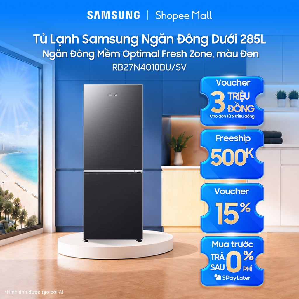Tủ Lạnh Samsung Ngăn Đông Dưới 285L RB27N4020B1/SV - Ngăn Đông Mềm Optimal Fresh Zone, màu Đen