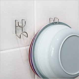 Móc Treo Thau Chậu Nhà Tắm INOX Dán Tường - Giá Treo Chậu Rửa Mặt, Nắp Nồi Không Cần Khoan