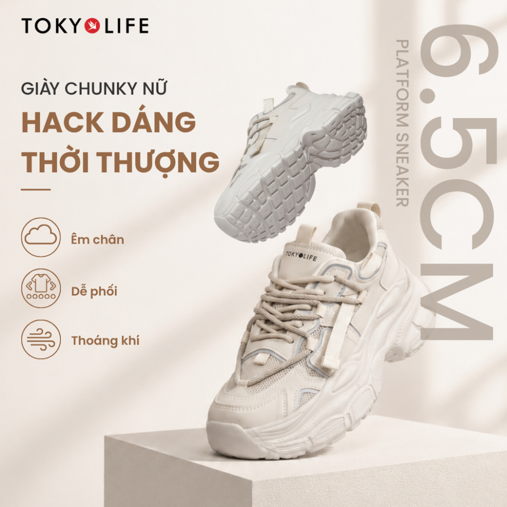 Giày thể thao nữ TOKYOLIFE đế cao 6.5 cm siêu êm chân phong cách thời trang dễ phối đồ 40004372
