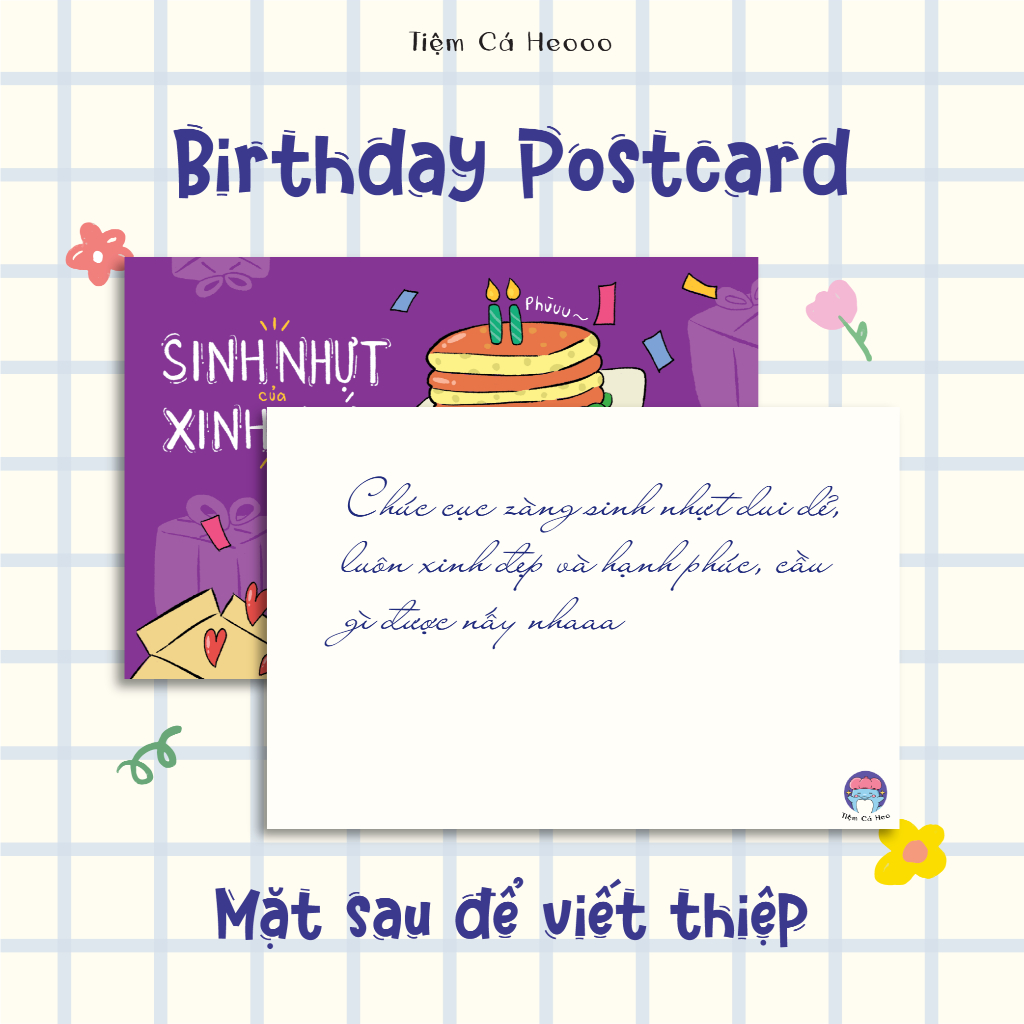 Postcard sinh nhật mèo đen cute - Thiệp viết tay - Tranh trang trí mini