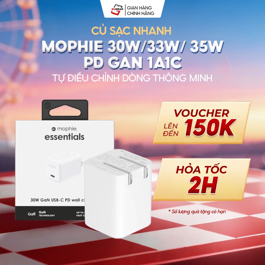 [30W/33W/35W] Củ sạc nhanh Mophie 30W/33W/ 35W PD GaN 1A1C tự điều chỉnh dòng thông minh - Bảo hành 2 năm