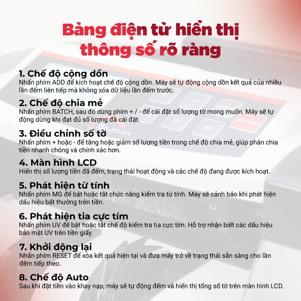 Máy đếm tiền cao cấp Silicon MC-2700 - Hàng Chính hãng bảo hành 12 tháng