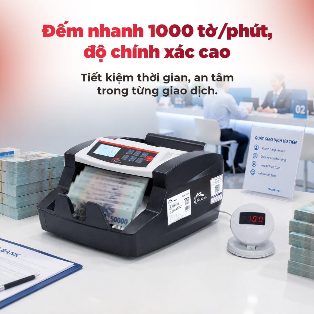 Máy đếm tiền cao cấp Silicon MC-2700 - Hàng Chính hãng bảo hành 12 tháng