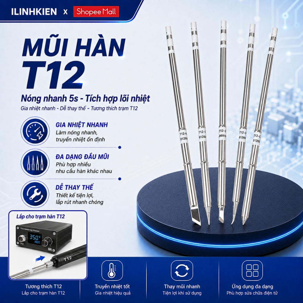 Mũi hàn T12 xịn mũi hàn đảm bảo chất lượng ilinhkien