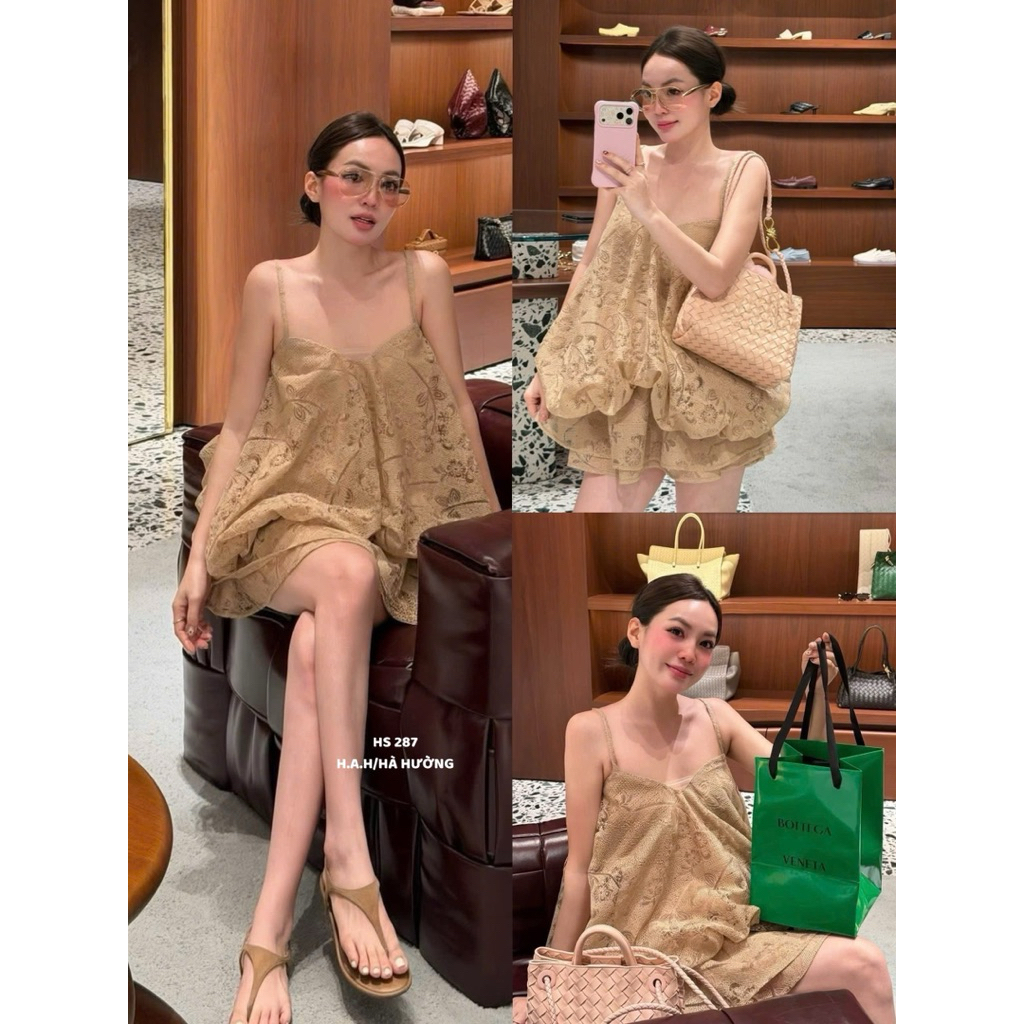 Set váy ren hoa bồng dạo phố siu xinh