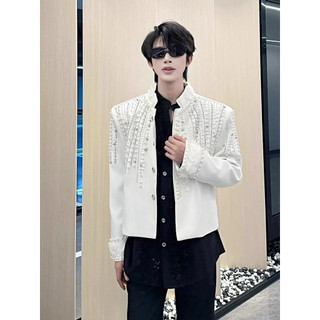 Bộ Vest Nam Đen Đính Đá Cao Cấp - Áo Khoác Blazer & Quần Ống Rộng Phong Cách Idol Hàn Quốc, Biểu Diễn, Chụp Ảnh, Sự Kiện