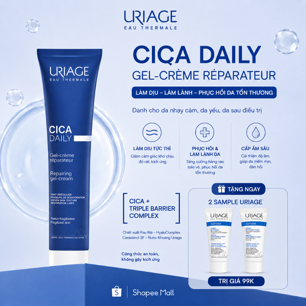 Kem dưỡng ẩm phục hồi da mặt dạng Gel URIAGE BARIÉDERM-CICA DAILY 40ml cấp ẩm làm dịu hàng ngày