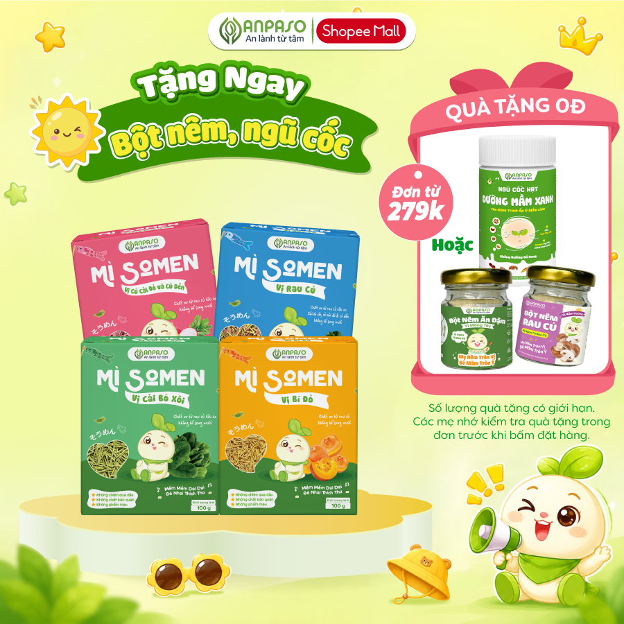 Mì Somen Cho Bé Ăn Dặm Anpaso Vị Rau Củ, Cải Bó Xôi, Củ Cải Đỏ Và Củ Dền, Bí Đỏ 100g