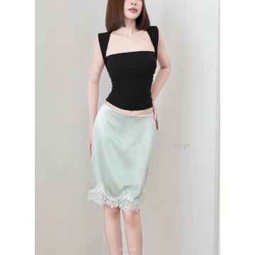 [MAISEY 3474] Chân váy lụa phối ren – chân váy midi vintage có lót, nữ tính đi chơi hẹn hò