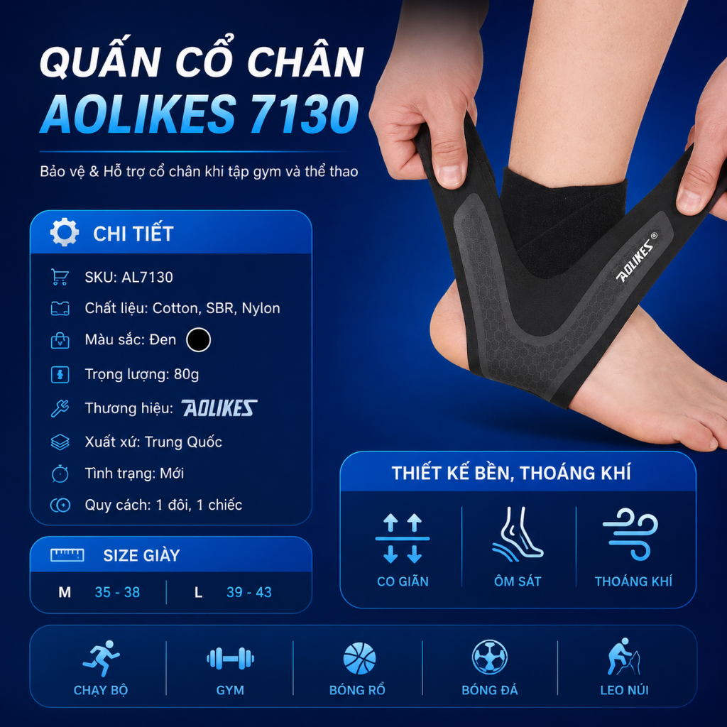 Băng quấn cổ chân AOLIKES đai bảo vệ cổ chân đá bóng thể thao tránh lật khớp chân