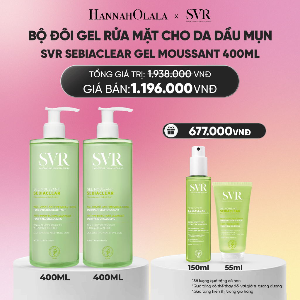 [HANNAH OLALA X SVR] Bộ đôi Gel rửa mặt cho da dầu mụn SVR Sebiaclear Gel Moussant 400ML