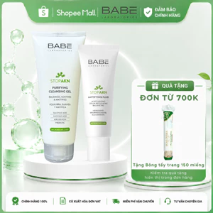 Bộ đôi làm sạch và dưỡng ẩm, giảm mụn, giảm nhờn BABE Stop AKN Purifying Cleansing Gel + Mattifying Moisturiser 50ml