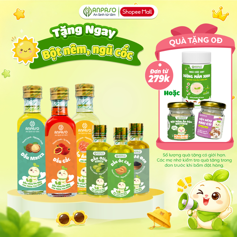 Dầu Ăn Dặm Cho Bé Anpaso - Set 3 dầu Oliu, Óc Chó, Cá Hồi 50ml, 100ml, 150ml - Dầu Chiên Xào 100ml