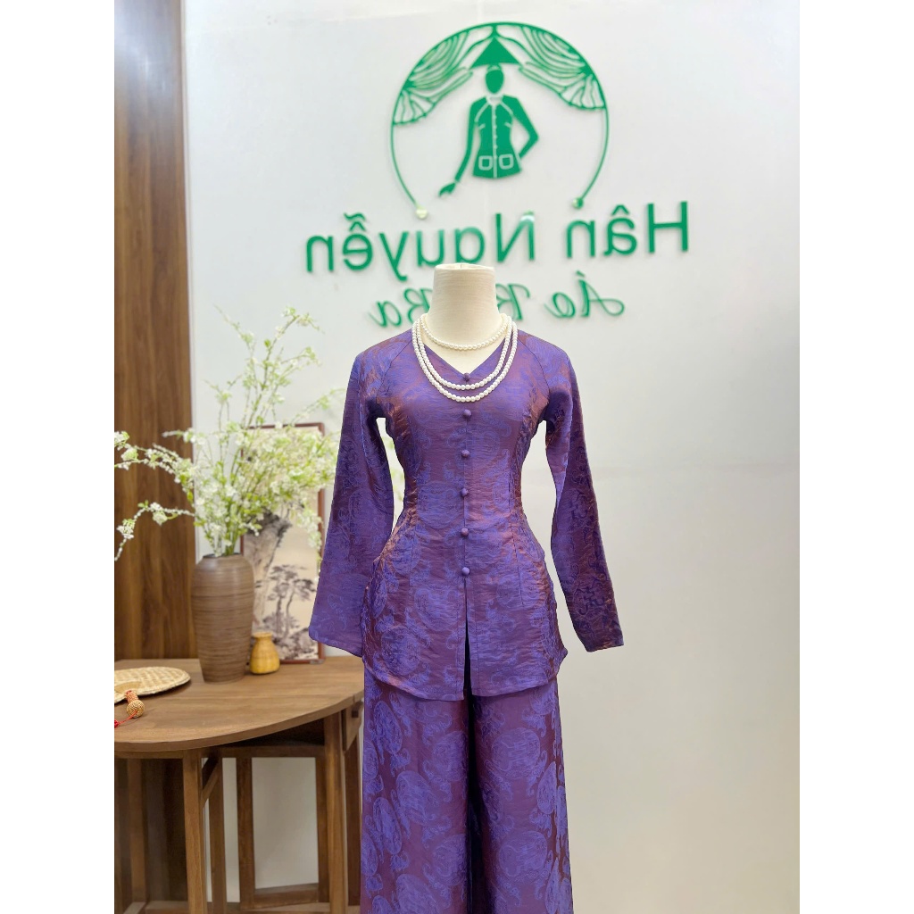 B.A207 - BÀ BA GẤM TƠ TENCEL ÁNH KIM DỆT HOẠ TIẾT SANG MỊN CỔ TIM TAY DÀI ( QUẦN CÙNG CHẤT DÂY KÉO )