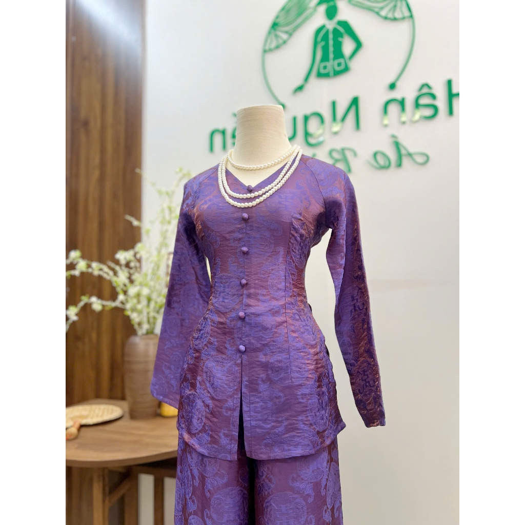 B.A207 - BÀ BA GẤM TƠ TENCEL ÁNH KIM DỆT HOẠ TIẾT SANG MỊN CỔ TIM TAY DÀI ( QUẦN CÙNG CHẤT DÂY KÉO )