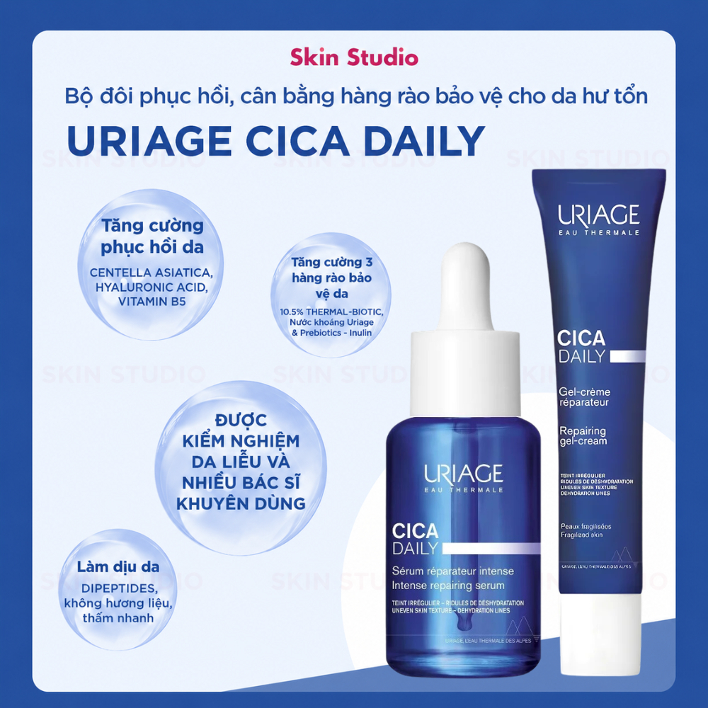 Bộ đôi SERUM & GEL dưỡng giúp làm dịu, phục hồi da Uriage BARIÉDERM-CICA DAILY - Skin Studio