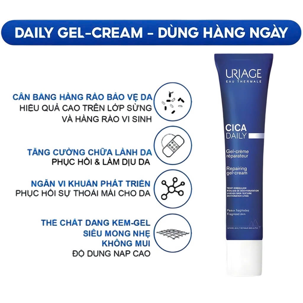 Kem dưỡng ẩm phục hồi da mặt dạng Gel URIAGE BARIÉDERM-CICA DAILY 40ml cấp ẩm làm dịu hàng ngày