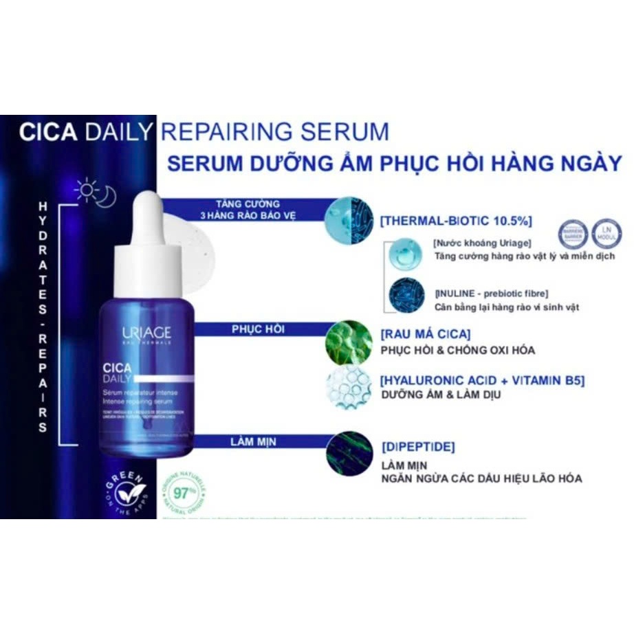 [BẢN MỚI] Serum cấp ẩm dưỡng da làm dịu phục hồi ngăn ngừa lão hóa URIAGE BARIÉDERM-CICA DAILY 30ml