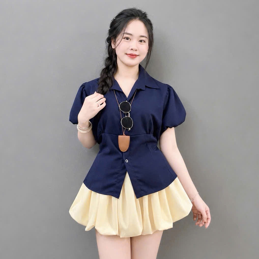 Set đồ cho Bigsize Nữ 60-90kg áo tay phồng bèo phối chân váy bí mềm mát mặc đi làm, đi chơi - SM189/SM192+CV413