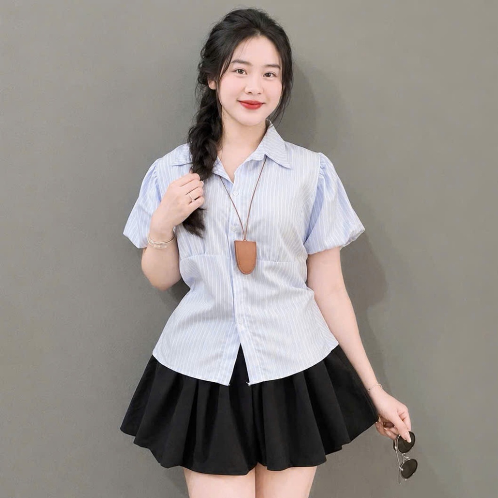 Set đồ cho Bigsize Nữ 60-90kg áo tay phồng bèo phối chân váy bí mềm mát mặc đi làm, đi chơi - SM189/SM192+CV413
