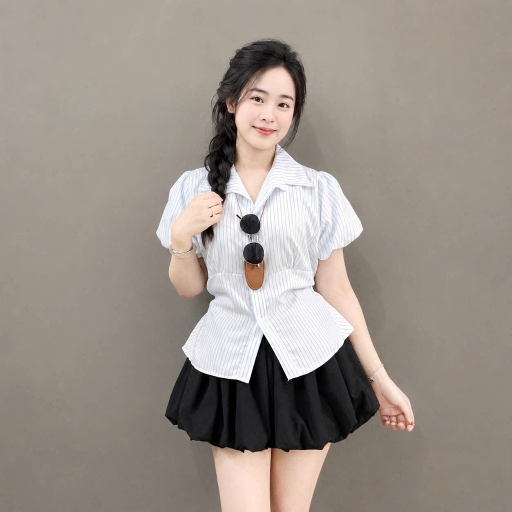 Set đồ cho Bigsize Nữ 60-90kg áo tay phồng bèo phối chân váy bí mềm mát mặc đi làm, đi chơi - SM189/SM192+CV413