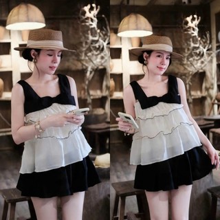 Set Bộ Nữ Tiểu Thư, Áo Hai Dây Tầng Bèo Mix Chân Váy Quần Xòe Xinh Xắn