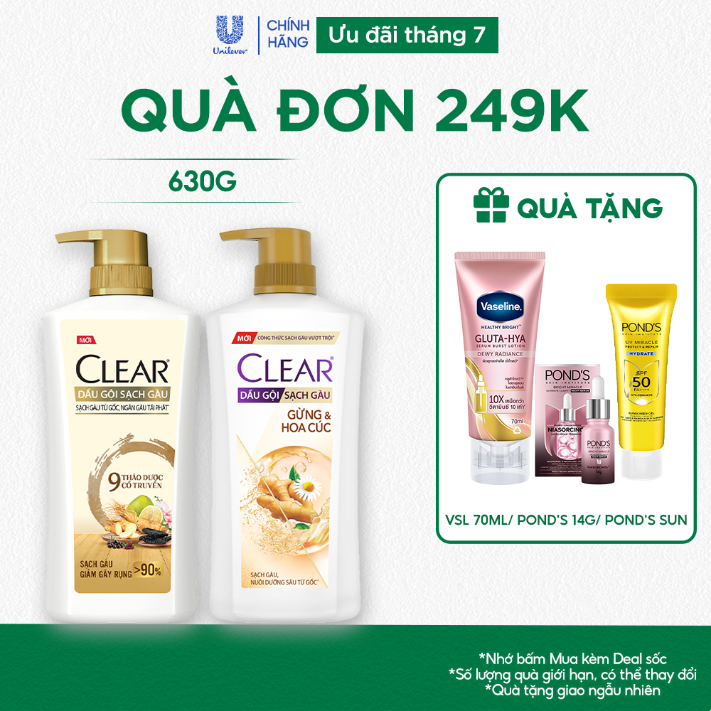Dầu Gội Clear Thảo Dược Nuôi Dưỡng Da Đầu Từ Gốc, Sạch Gàu Và Giảm Gãy Rụng 630g