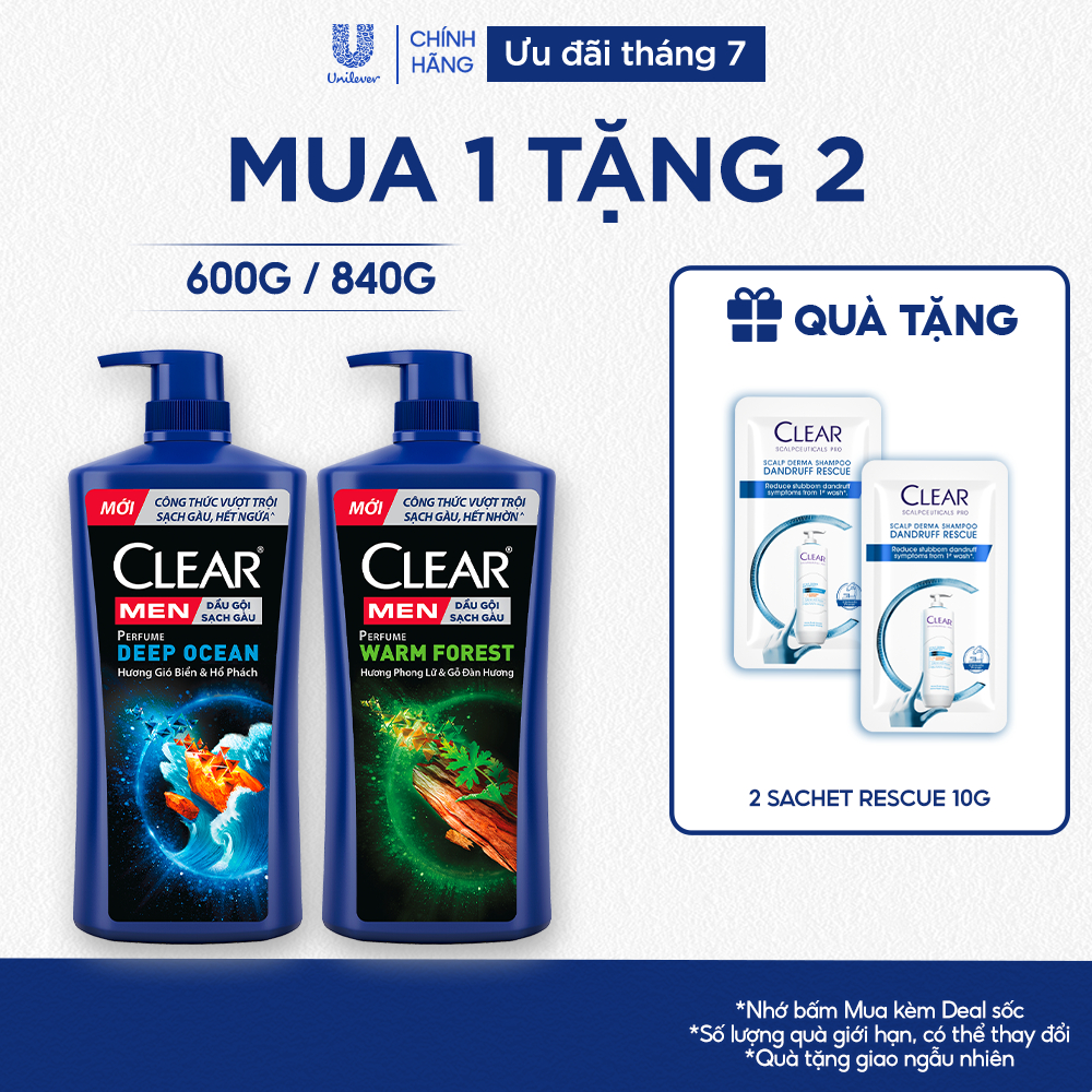 Dầu Gội Đầu CLEAR MEN Perfume Đánh Bay Gàu Ngứa Và Lưu Hương Nước Hoa Đẳng Cấp 600G/840G