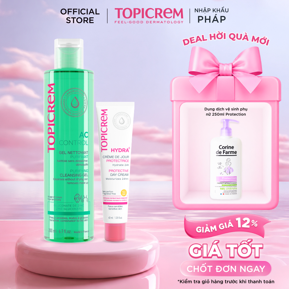 [Combo da dầu, mụn] Combo sữa rửa mặt AC Control Purifying Cleansing Gel 200ml và Kem chống nắng Hydra+ Protective Day C