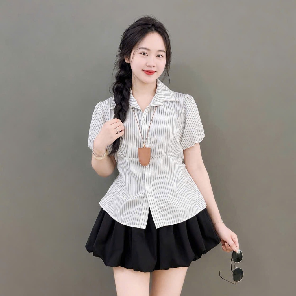 Set đồ cho Bigsize Nữ 60-90kg áo tay phồng bèo phối chân váy bí mềm mát mặc đi làm, đi chơi - SM189/SM192+CV413