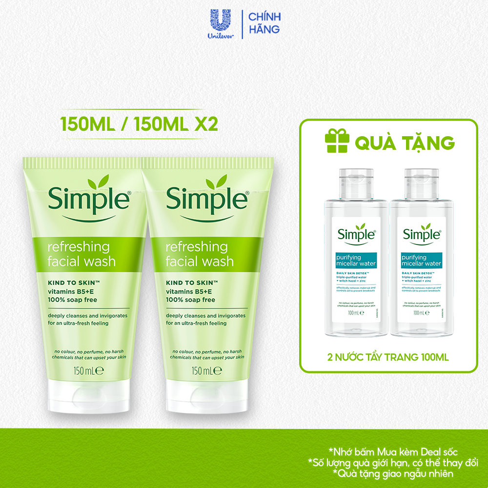 [Live] Tuýp lẻ/ Combo 2 sữa rửa mặt Simple lành tính và hiệu quả cho mọi loại da 150ml, 150mlx2