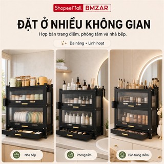 Tủ bếp đa năng Có ngăn kéo và khay thoát nước Tủ đựng chén bát thép 2 tầng Kệ để bát đĩa Dung lượng lớn cao cấp