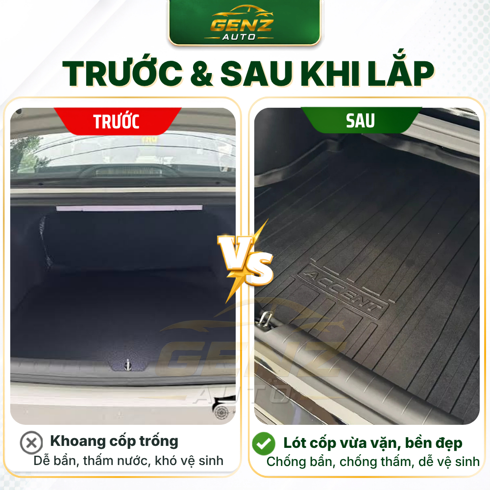 Lót cốp Hyundai Accent 2024 - Nay - Nhựa dẻo TPO Không mùi, Chuẩn khít form xe, Chống thấm nước