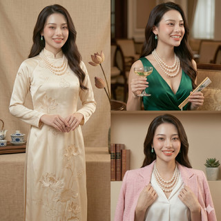 [ DAISYN ] N734  chuỗi hạt ngọc trai mang áo dài 3 sợi ngọc trai nhân tạo sang trọng cho nữ