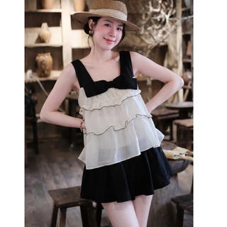 Set Bộ Nữ Tiểu Thư, Áo Hai Dây Tầng Bèo Mix Chân Váy Quần Xòe Xinh Xắn