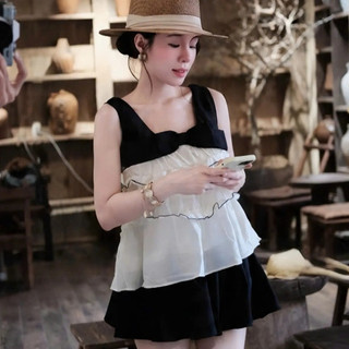 Set Bộ Nữ Tiểu Thư, Áo Hai Dây Tầng Bèo Mix Chân Váy Quần Xòe Xinh Xắn