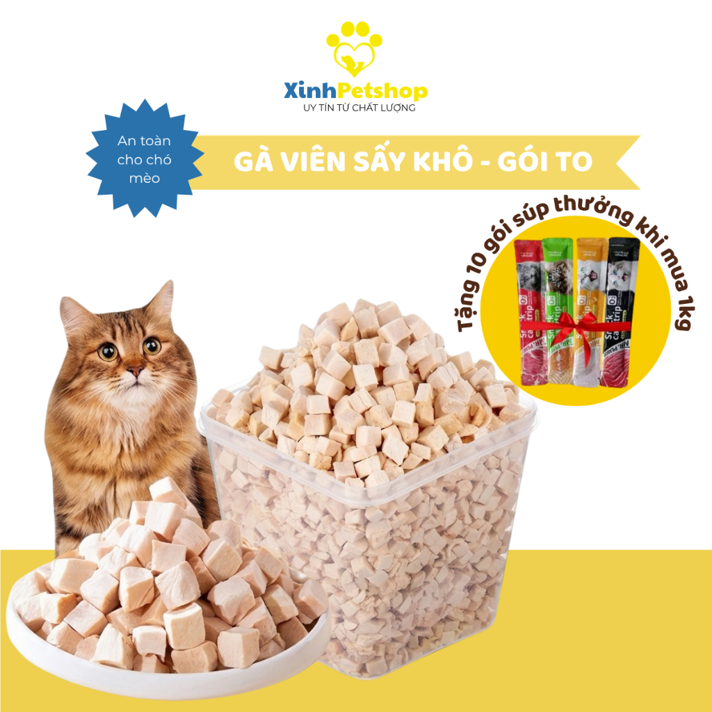[GÓI TO] Gà Sấy, Ức Gà Sấy, Gà Viên Sấy Khô Cho Chó Mèo Loại 1 Không Vụn - Giàu Protein Dễ Tiêu Hóa