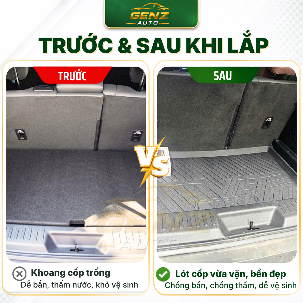 Lót cốp VF6 - VINFAST VF6- Nhựa dẻo TPO Không mùi, Chuẩn khít form xe, Chống thấm nước, dễ vệ sinh
