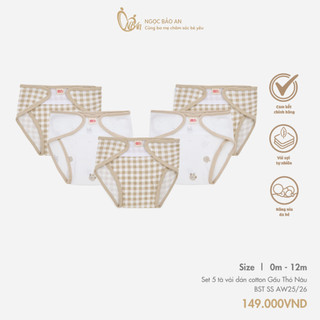 M&B (0-3M) Combo 5 tã vải dán sơ sinh cotton mềm mịn, thoáng mát an toàn cho da bé dễ mặc tiện lợi