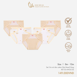 M&B (0-3M) Combo 5 tã vải dán sơ sinh cotton mềm mịn, thoáng mát an toàn cho da bé dễ mặc tiện lợi