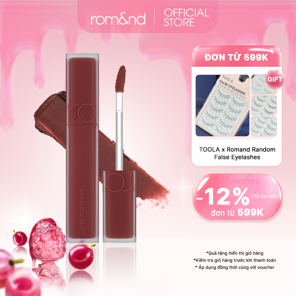 [Rom&nd x KOL] Son kem siêu lì, cho đôi môi mịn mượt Hàn Quốc Romand Blur Fudge Tint 5g