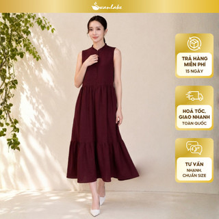 SWANLAKE | Váy Đầm Nữ Dài Đuôi Cá Xòe Sát Nách Vải Linen Hàn Cổ Trụ Cài Nút Công Sở Dạo Phố D13839